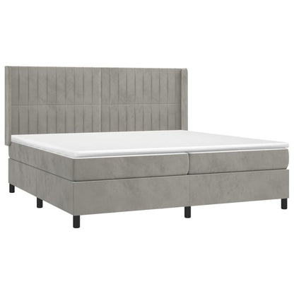 Box spring krevet s madracem i LED svjetlo sivi 200x200 cm baršun