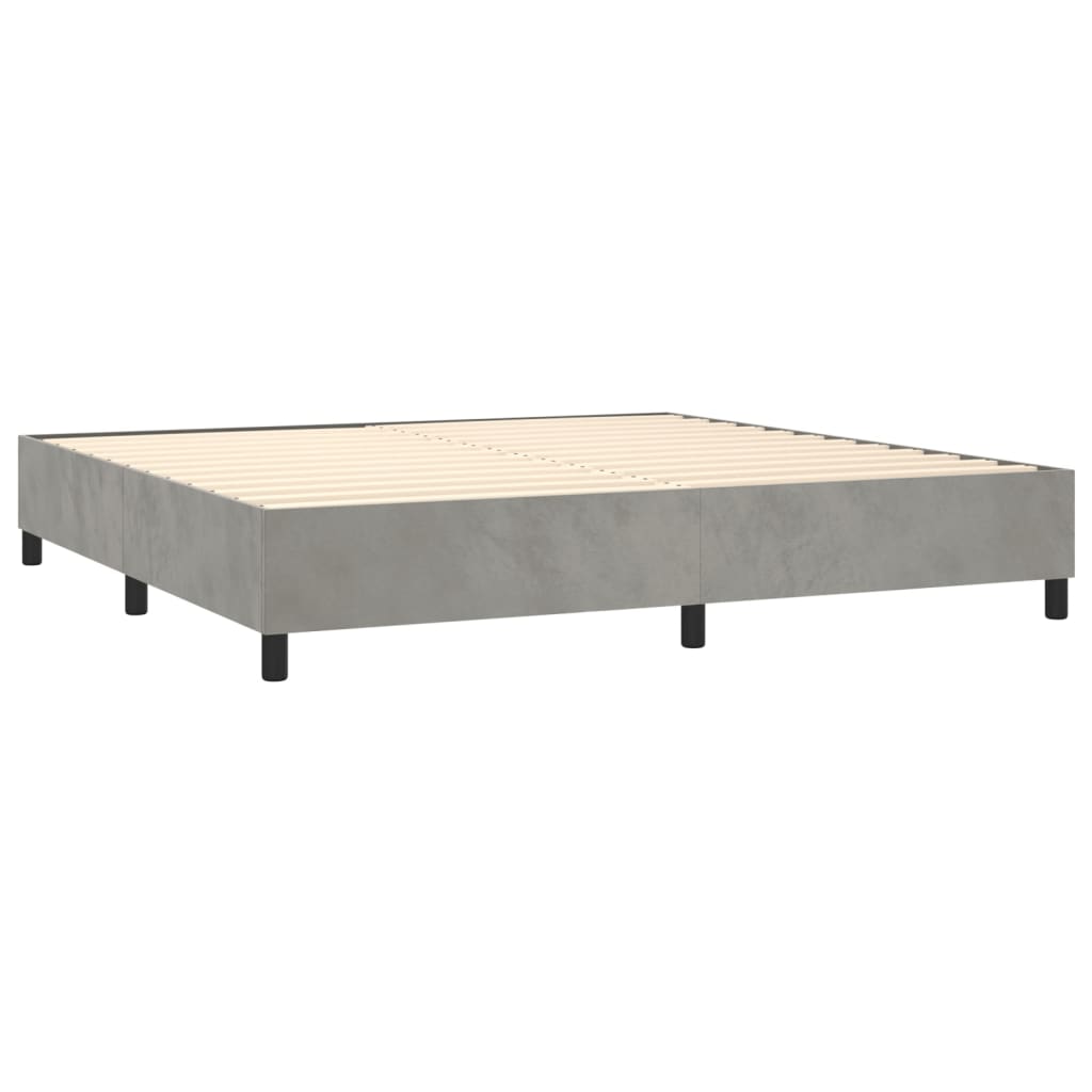 Box spring krevet s madracem i LED svjetlo sivi 200x200 cm baršun