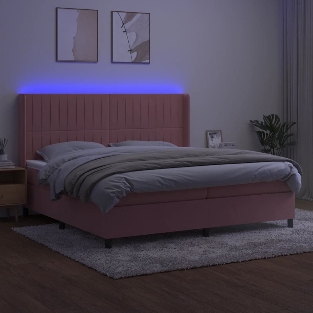 Boxspringbett mit Matratze & LED Rosa 200x200 cm Samt