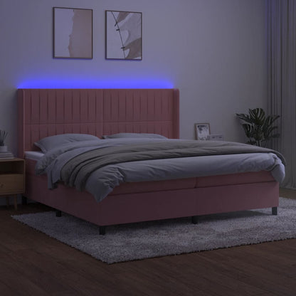 Boxspringbett mit Matratze & LED Rosa 200x200 cm Samt