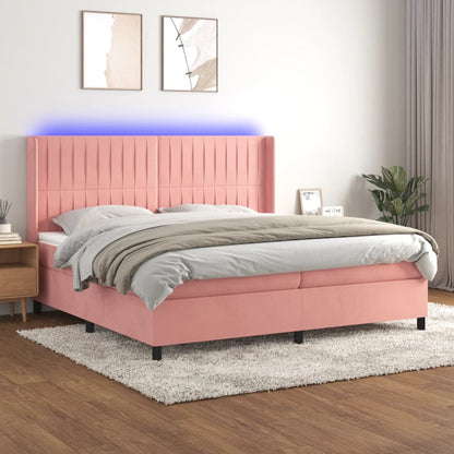 Boxspringbett mit Matratze & LED Rosa 200x200 cm Samt