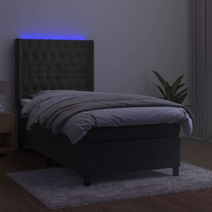 Boxspringbett mit Matratze & LED Dunkelgrau 90x200 cm Samt