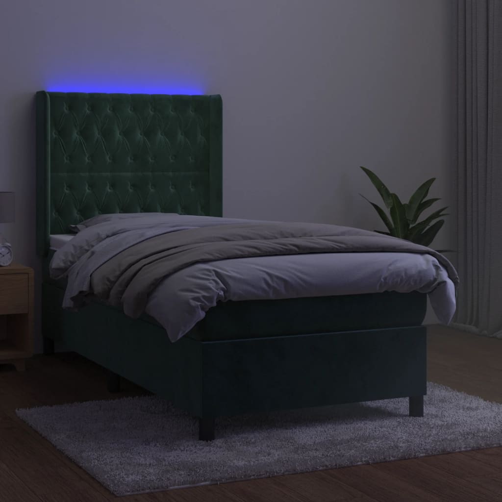 Boxspringbett mit Matratze & LED Dunkelgrün 90x200 cm Samt