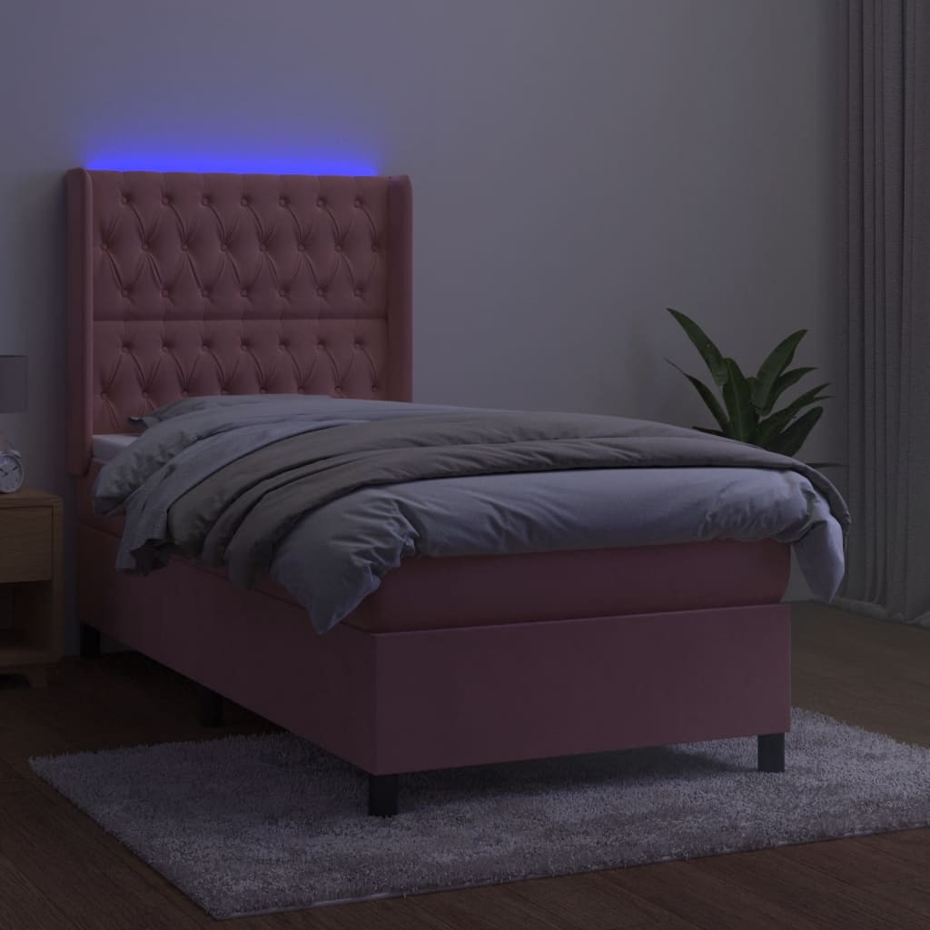 Boxspringbett mit Matratze & LED Rosa 90x200 cm Samt