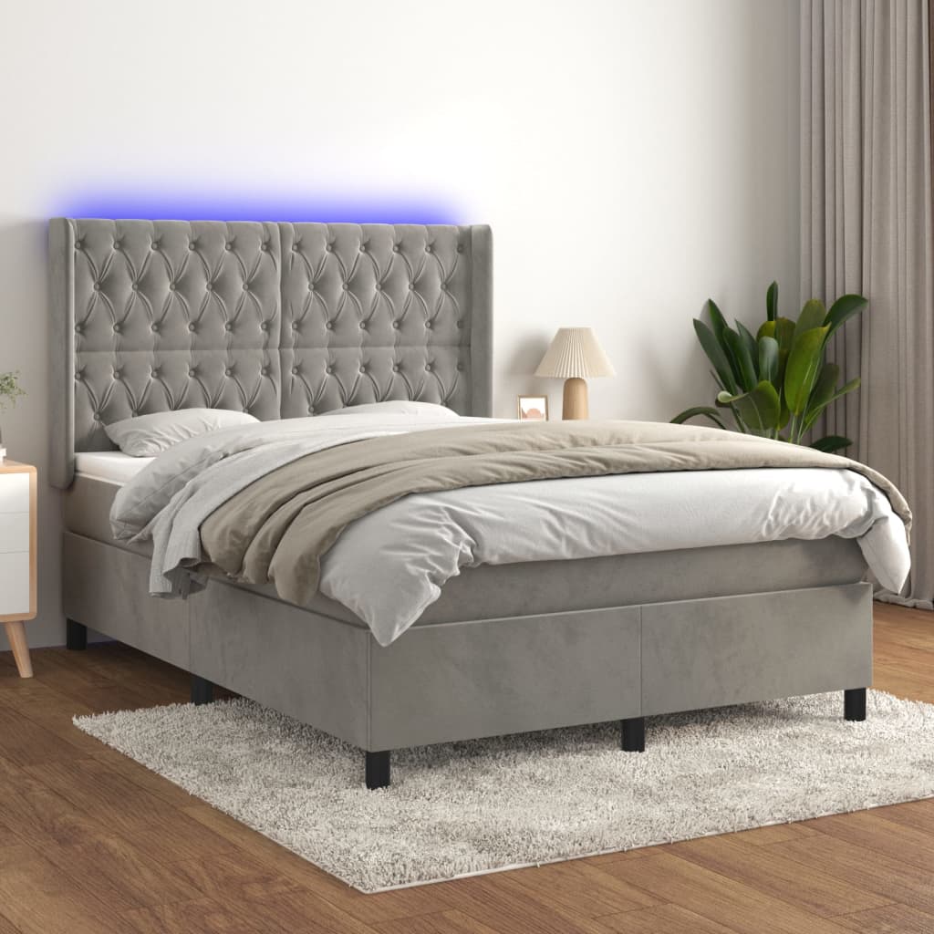 Boxspringbett mit Matratze & LED Hellgrau 140x200 cm Samt