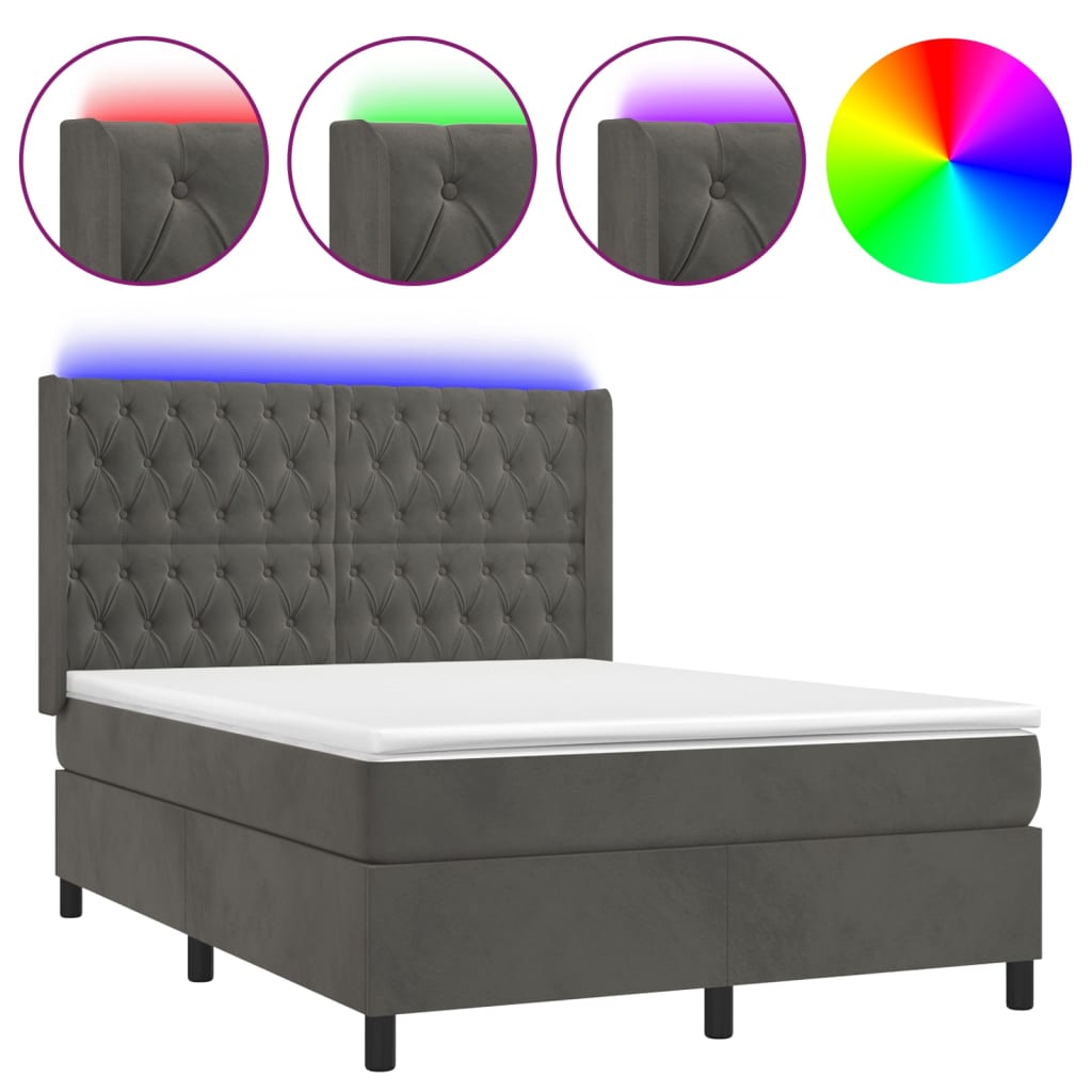 Boxspringbett mit Matratze & LED Dunkelgrau 140x200 cm Samt