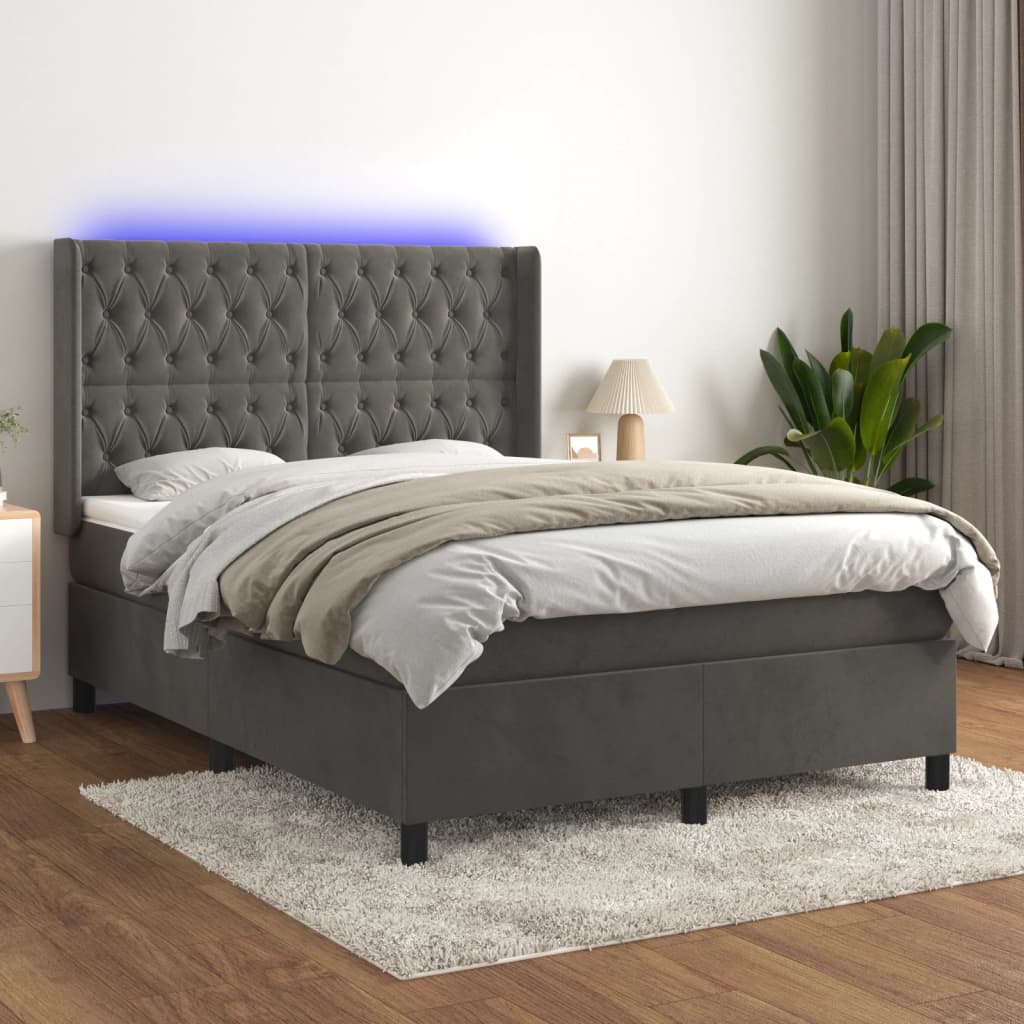 Boxspringbett mit Matratze & LED Dunkelgrau 140x200 cm Samt