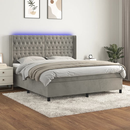 Boxspringbett mit Matratze & LED Hellgrau 160x200 cm Samt