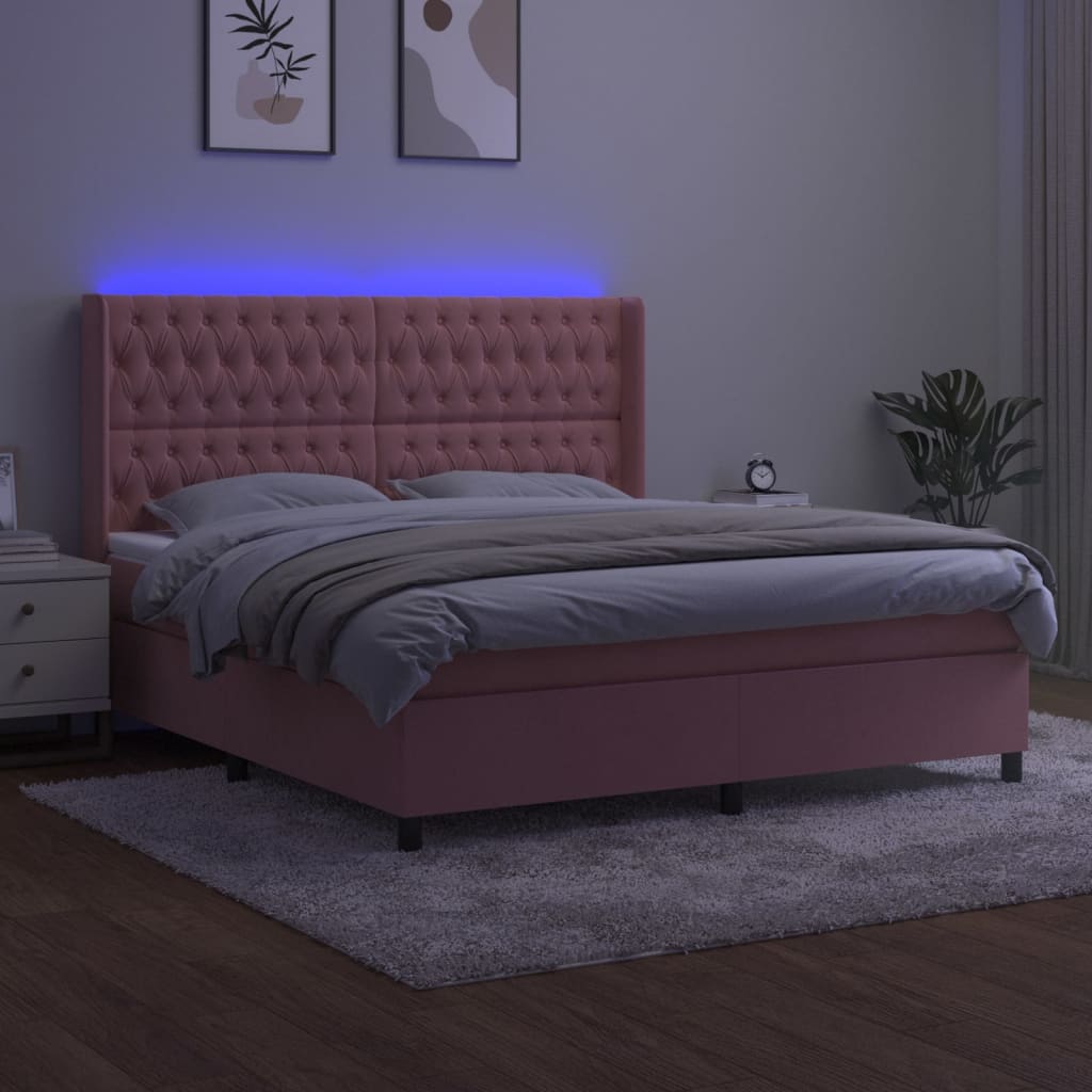 Boxspringbett mit Matratze & LED Rosa 180x200 cm Samt