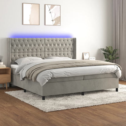 Boxspringbett mit Matratze & LED Hellgrau 200x200 cm Samt