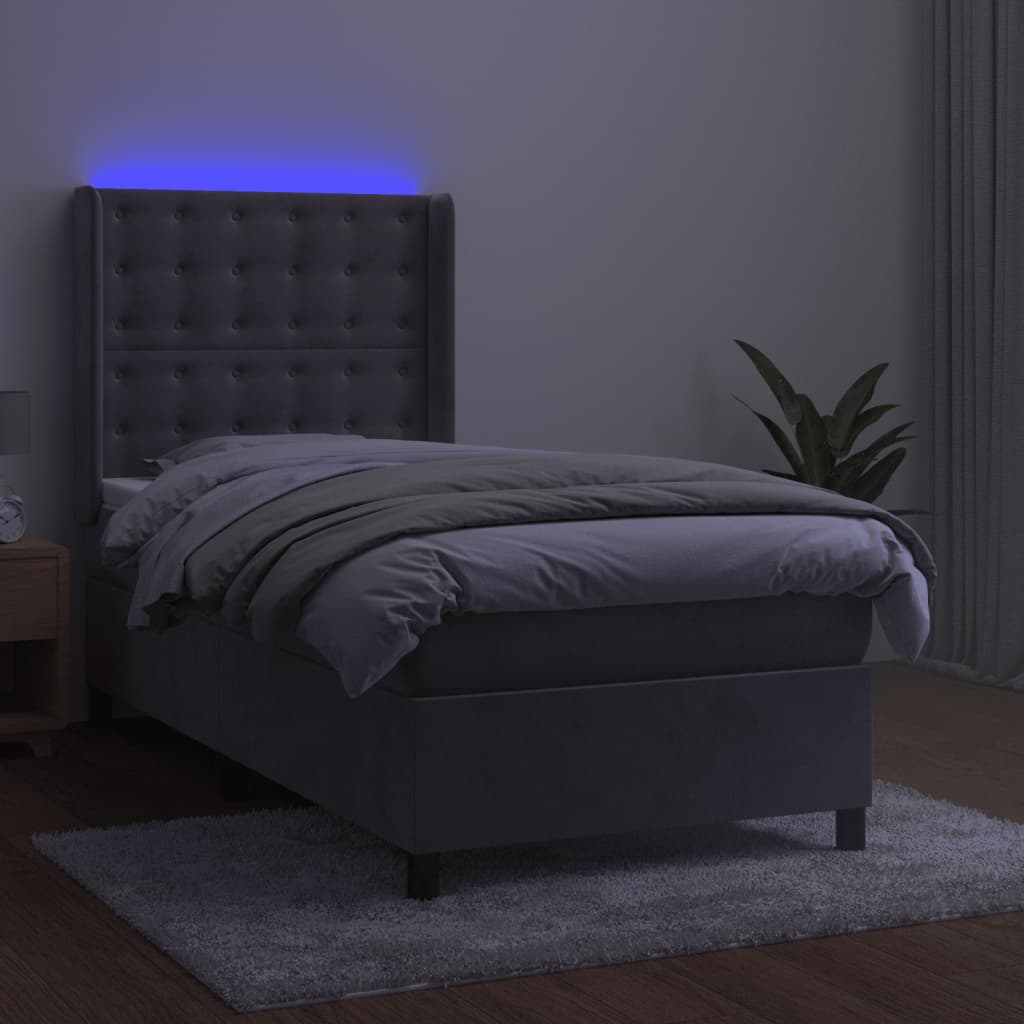 Boxspringbett mit Matratze & LED Hellgrau 90x200 cm Samt