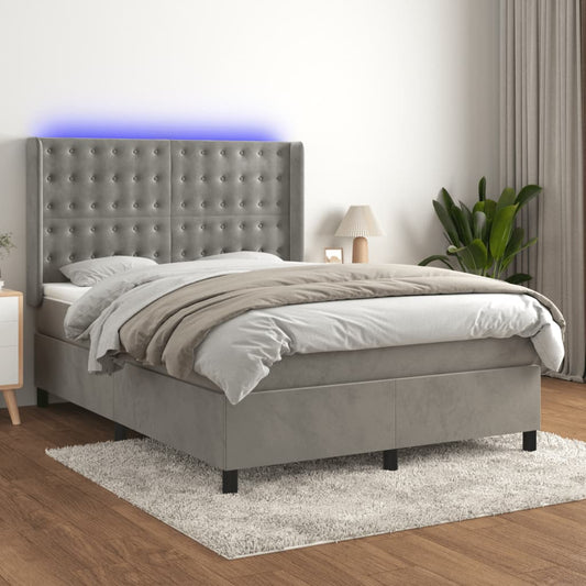 Boxspringbett mit Matratze & LED Hellgrau 140x200 cm Samt