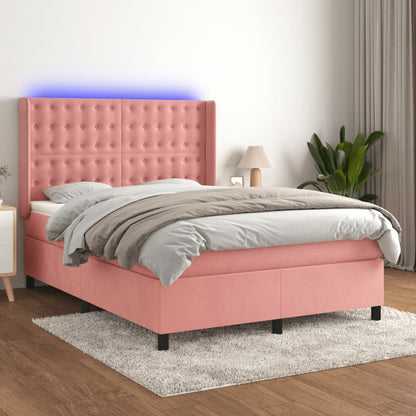 Boxspringbett mit Matratze & LED Rosa 140x200 cm Samt