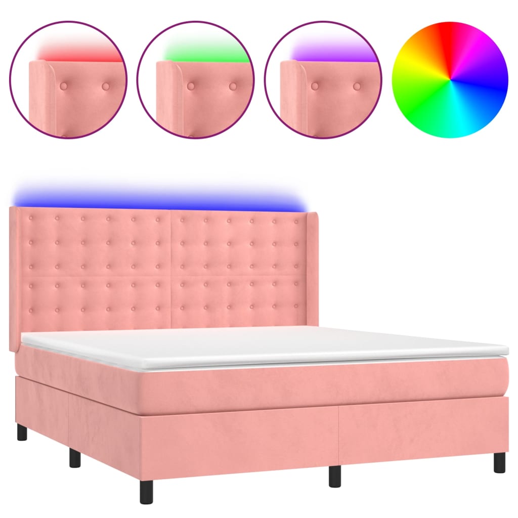 Boxspringbett mit Matratze & LED Rosa 180x200 cm Samt