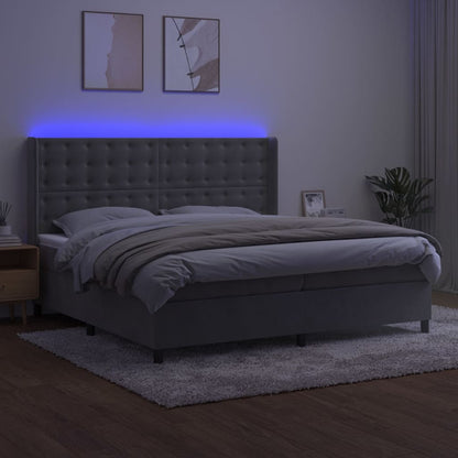 Boxspringbett mit Matratze & LED Hellgrau 200x200 cm Samt