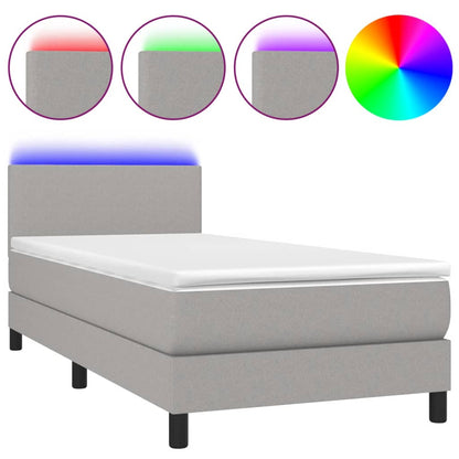 Boxspringbett mit Matratze & LED Hellgrau 90x200 cm Stoff