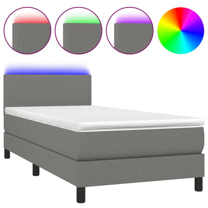 Boxspringbett mit Matratze & LED Dunkelgrau 90x200 cm Stoff