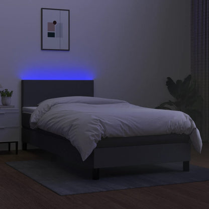 Boxspringbett mit Matratze & LED Dunkelgrau 90x200 cm Stoff