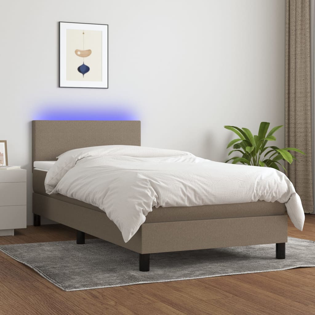 Boxspringbett mit Matratze & LED Taupe 90x200 cm Stoff