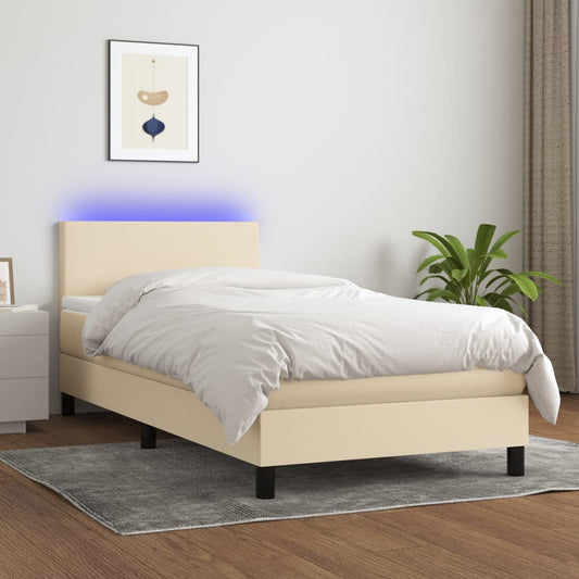 Boxspringbett mit Matratze & LED Creme 90x200 cm Stoff