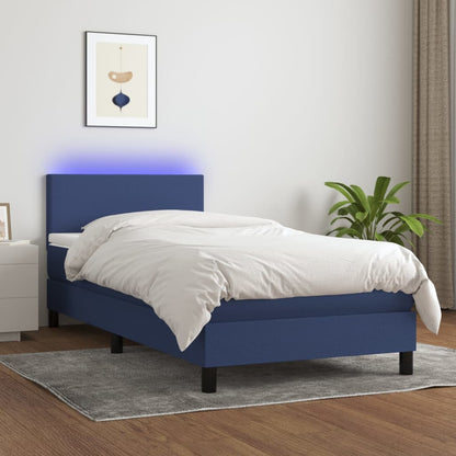 Boxspringbett mit Matratze & LED Blau 90x200 cm Stoff