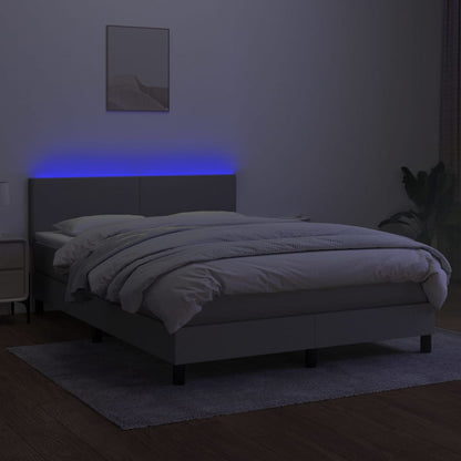 Boxspringbett mit Matratze & LED Hellgrau 140x200 cm Stoff