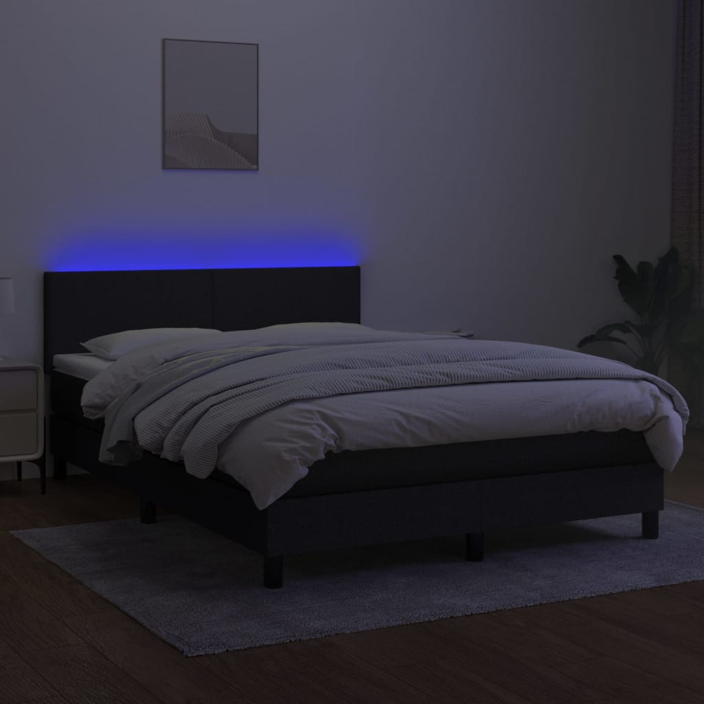 Boxspringbett mit Matratze & LED Schwarz 140x200 cm Stoff