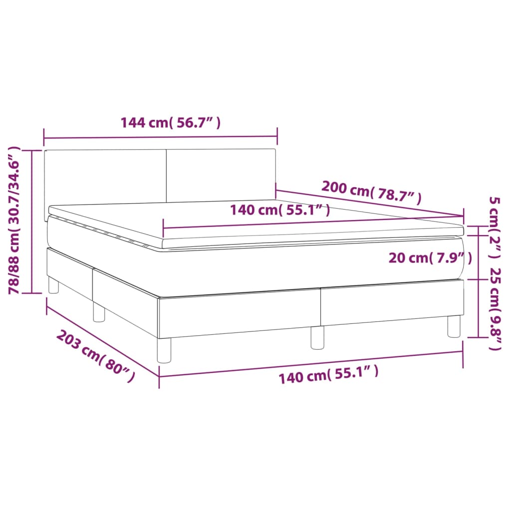 Boxspringbett mit Matratze & LED Schwarz 140x200 cm Stoff