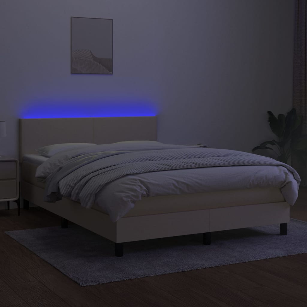 Boxspringbett mit Matratze & LED Creme 140x200 cm Stoff