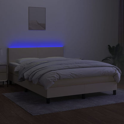 Boxspringbett mit Matratze & LED Creme 140x200 cm Stoff