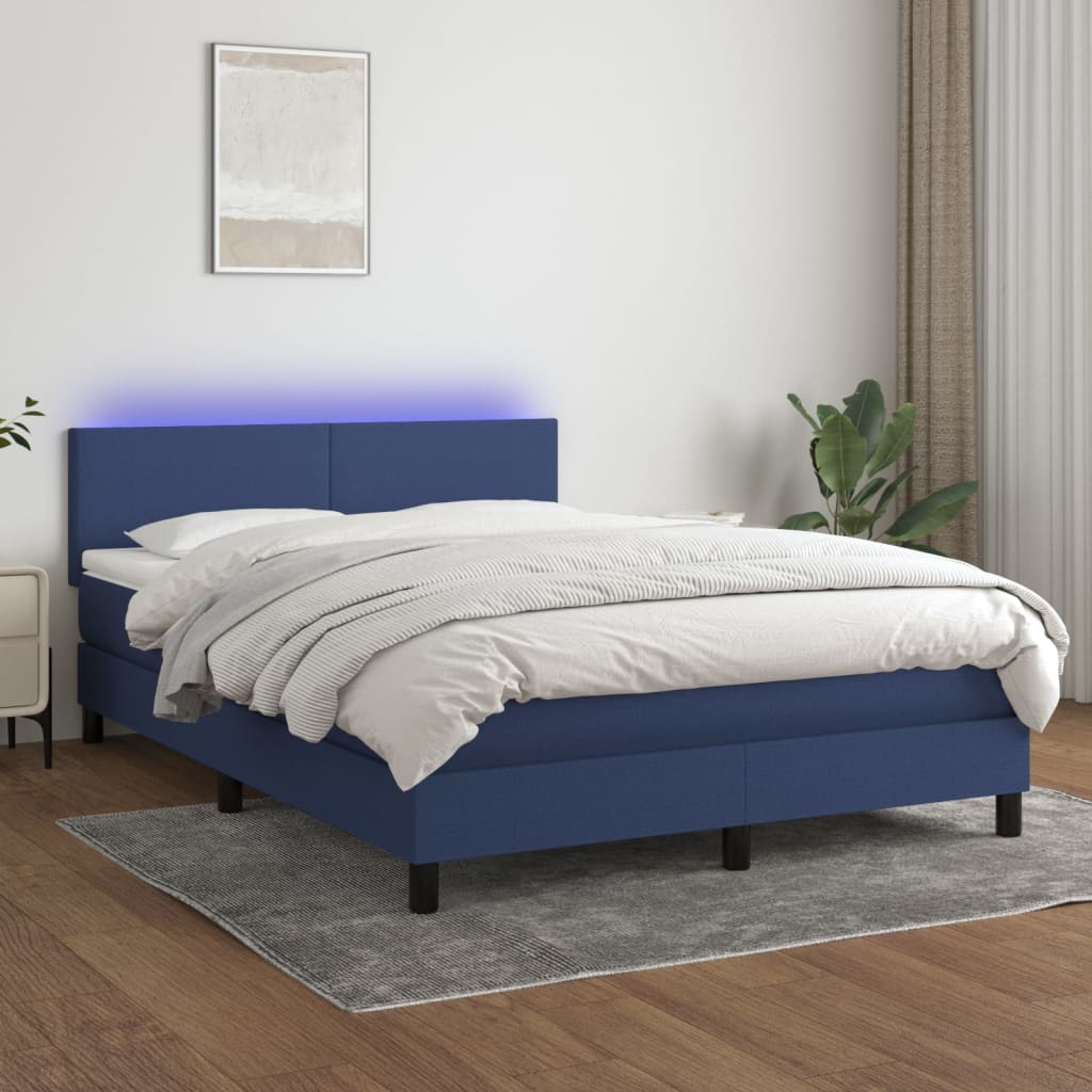 Boxspringbett mit Matratze & LED Blau 140x200 cm Stoff