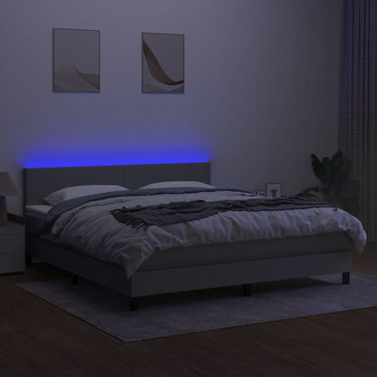 Boxspringbett mit Matratze & LED Hellgrau 160x200 cm Stoff