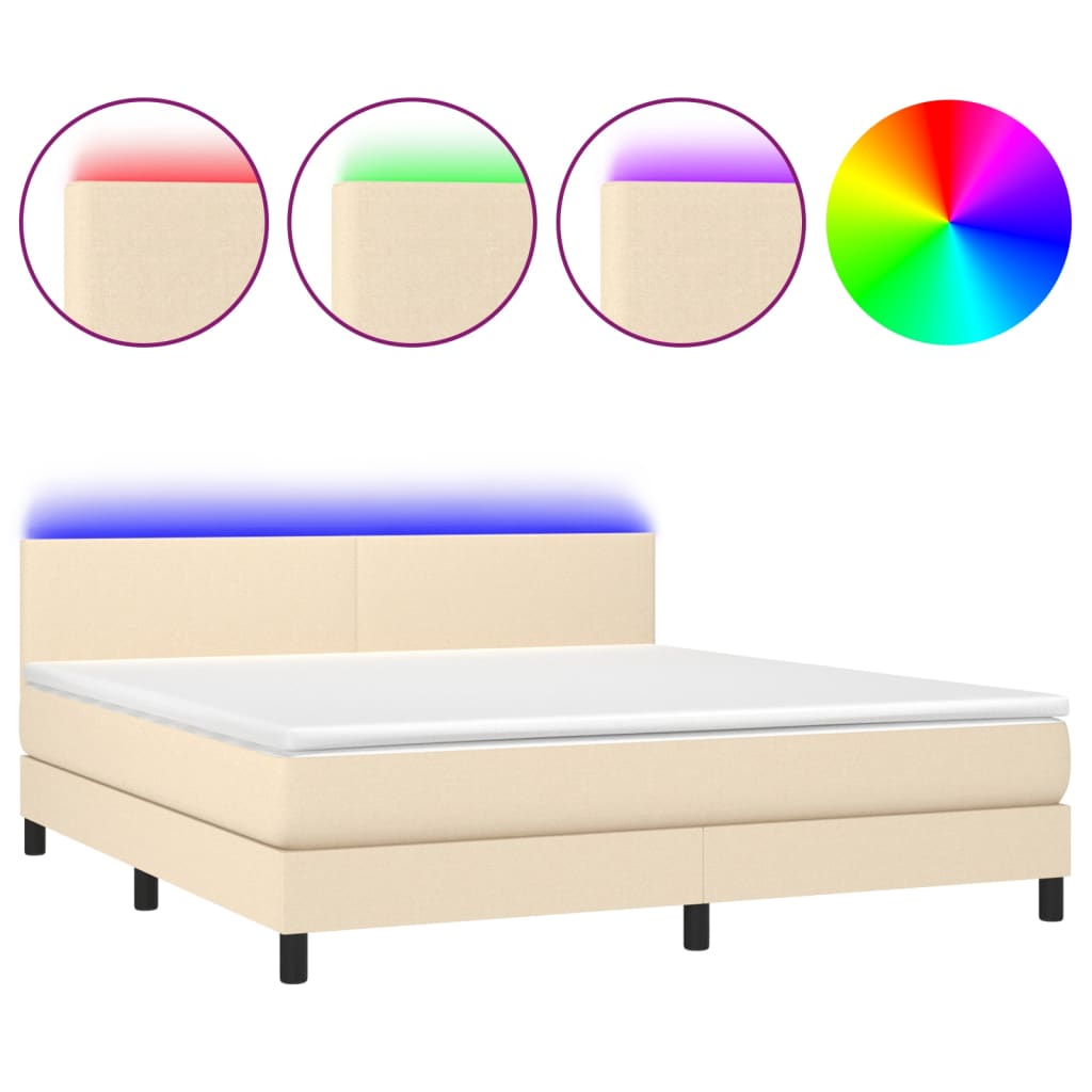 Boxspringbett mit Matratze & LED Creme 160x200 cm Stoff