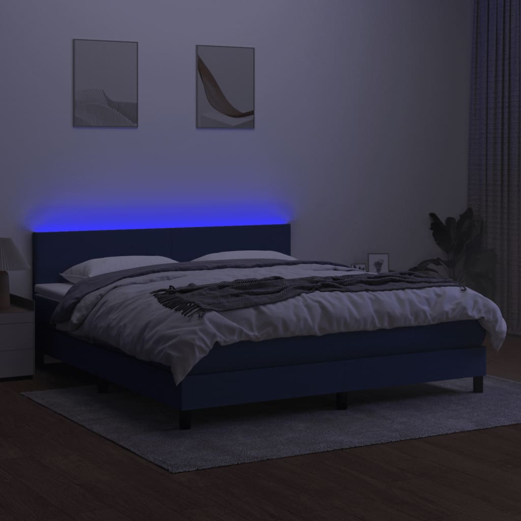 Boxspringbett mit Matratze & LED Blau 160x200 cm Stoff