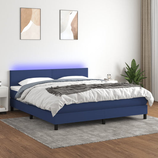 Boxspringbett mit Matratze & LED Blau 160x200 cm Stoff