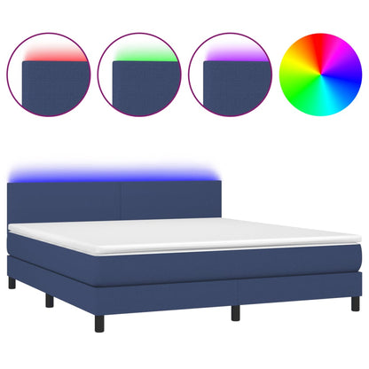 Box spring bed with mattress &amp; LED blue 180x200 cm fabric