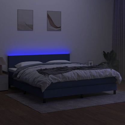 Box spring bed with mattress &amp; LED blue 180x200 cm fabric