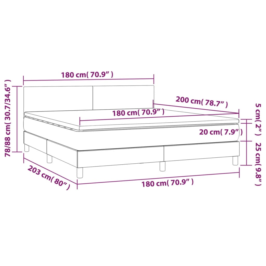 Box spring bed with mattress &amp; LED blue 180x200 cm fabric