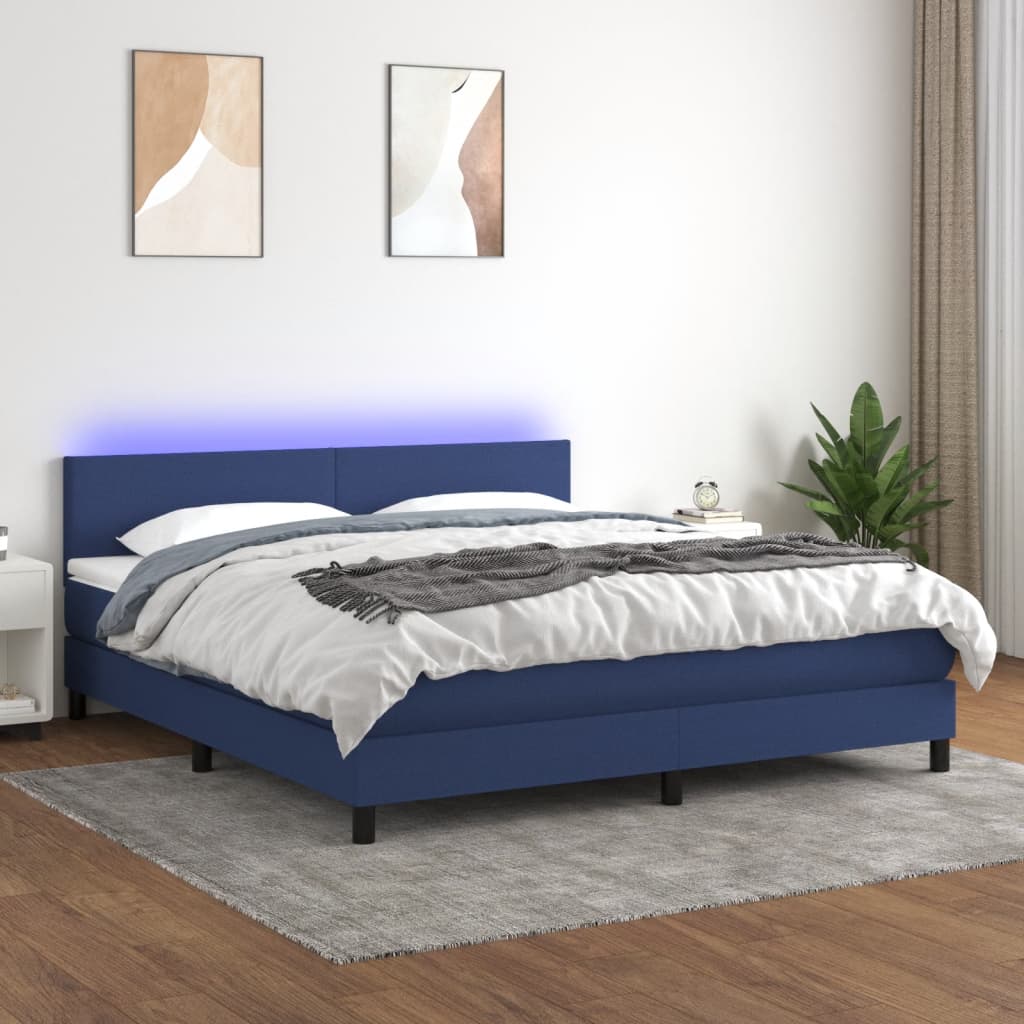 Box spring bed with mattress &amp; LED blue 180x200 cm fabric