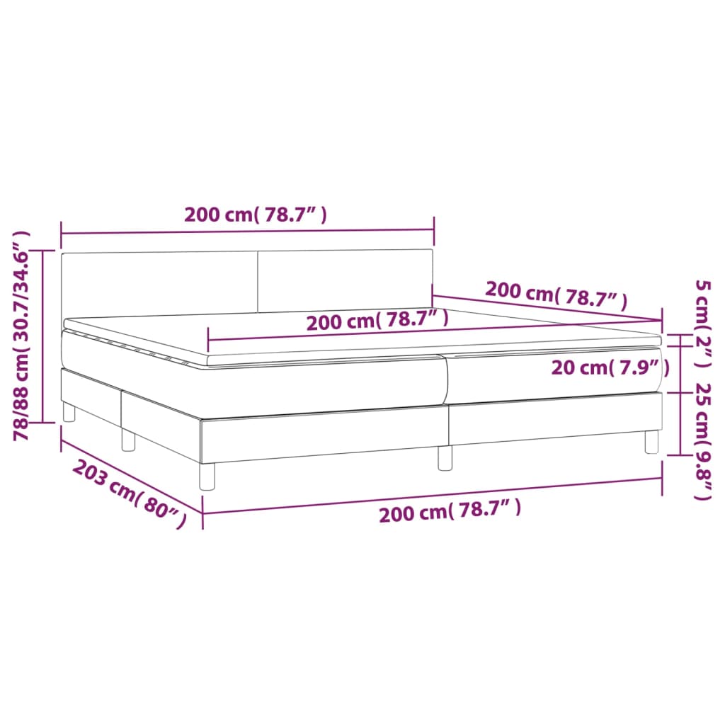 Boxspringbett mit Matratze & LED Taupe 200x200 cm Stoff