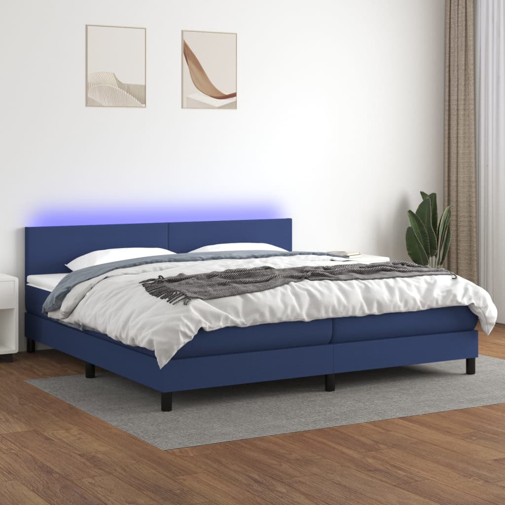 Boxspringbett mit Matratze & LED Blau 200x200 cm Stoff