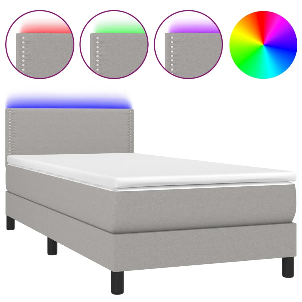 Boxspringbett mit Matratze & LED Hellgrau 90x200 cm Stoff