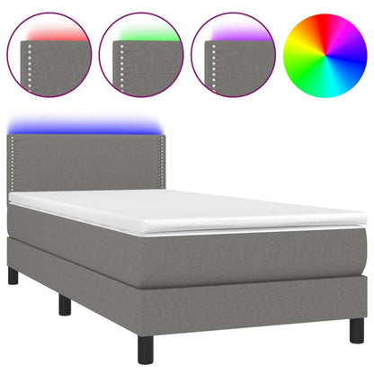 Boxspringbett mit Matratze & LED Dunkelgrau 90x200 cm Stoff