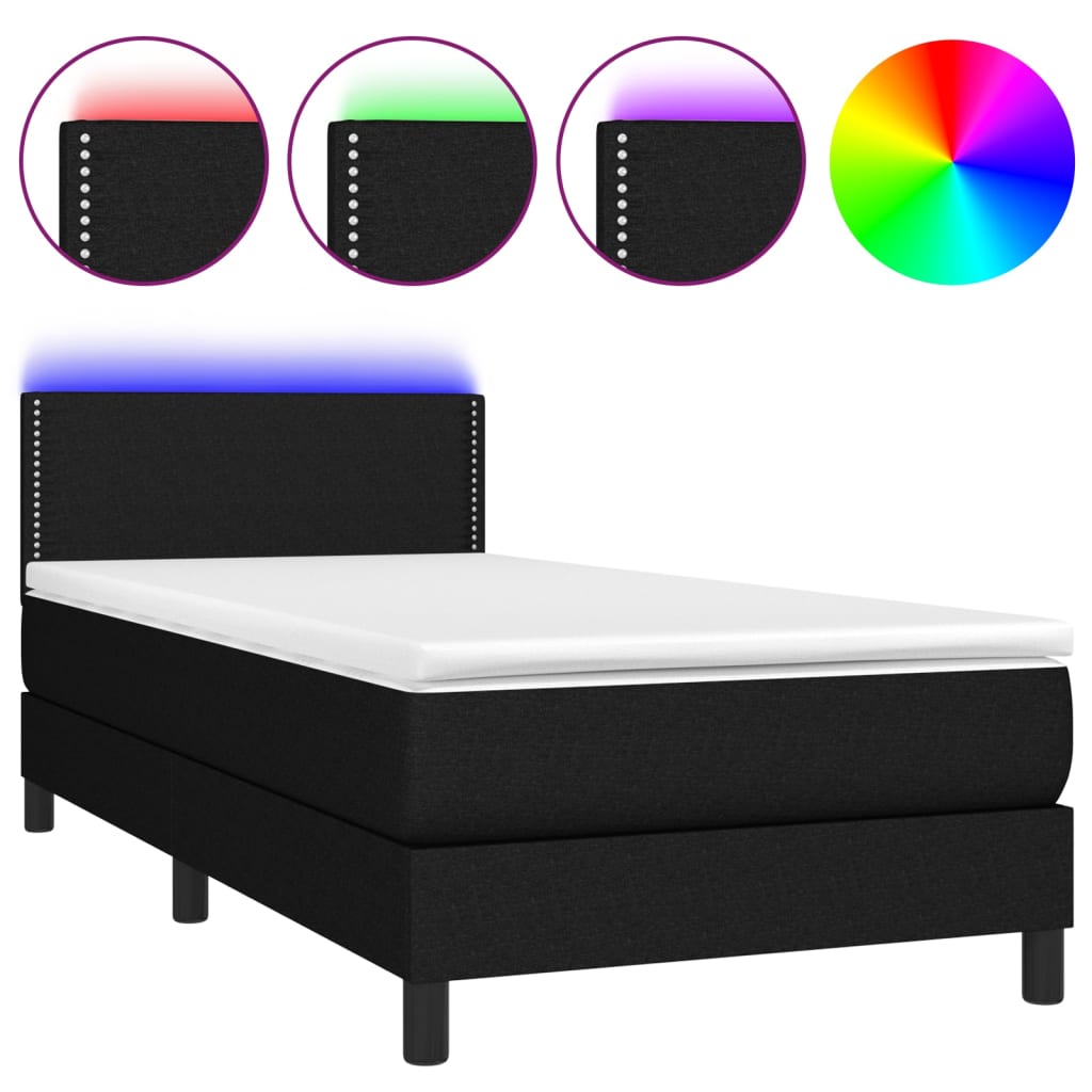 Boxspringbett mit Matratze & LED Schwarz 90x200 cm Stoff