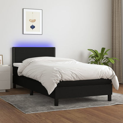 Boxspringbett mit Matratze & LED Schwarz 90x200 cm Stoff