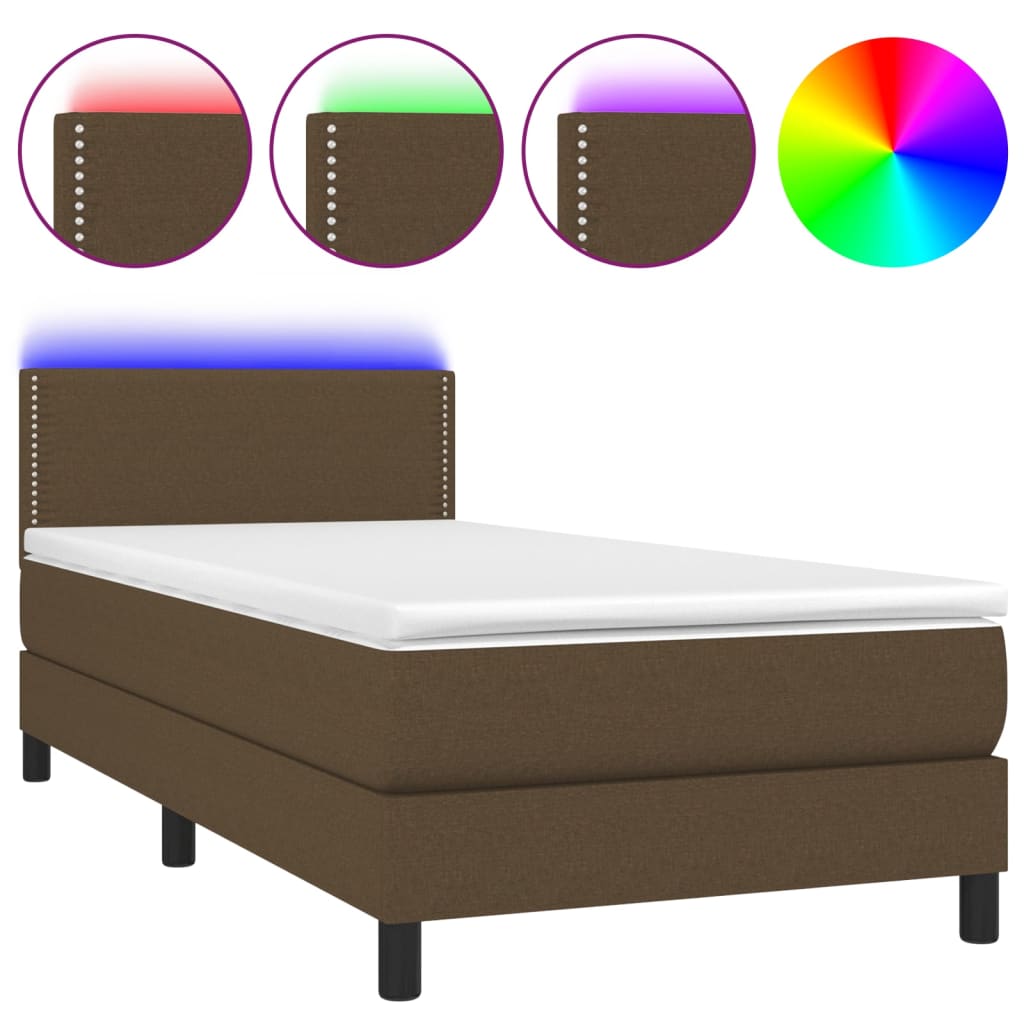 Boxspringbett mit Matratze & LED Dunkelbraun 90x200 cm Stoff