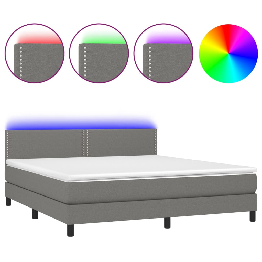 Boxspringbett mit Matratze & LED Dunkelgrau 160x200 cm Stoff