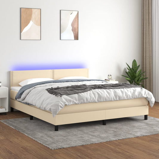 Box spring bed with mattress &amp; LED cream 160x200 cm fabric