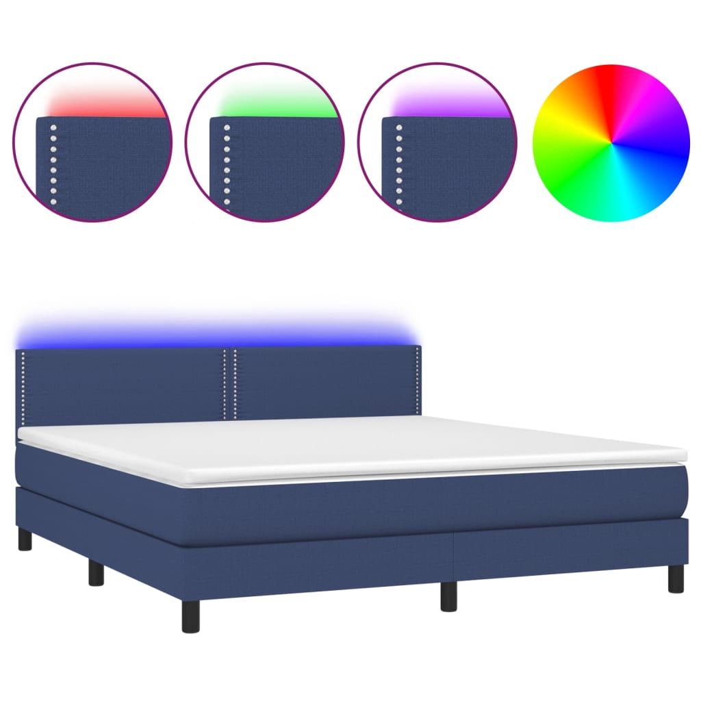 Boxspringbett mit Matratze & LED Blau 160x200 cm Stoff