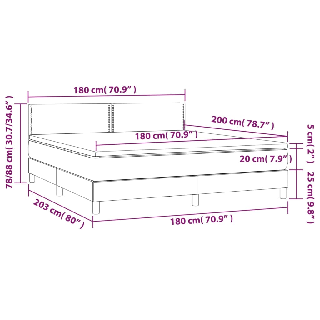 Boxspringbett mit Matratze & LED Dunkelgrau 180x200 cm Stoff